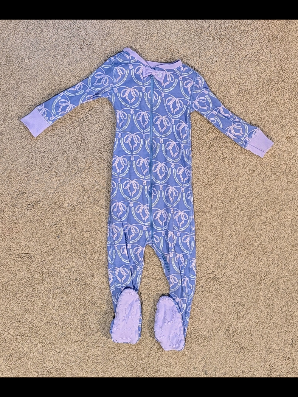 The Beaufort Bonnet Company Lavender Bow-Pattern Footed One-Piece